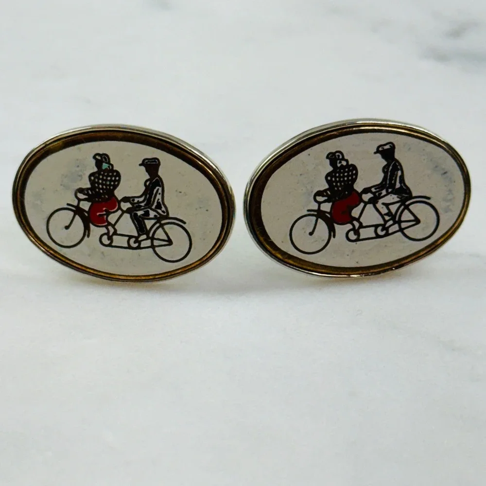 Unbranded Cufflinks Mens OS Gold Tone Tandem Bicycle Couple Novelty Vintage